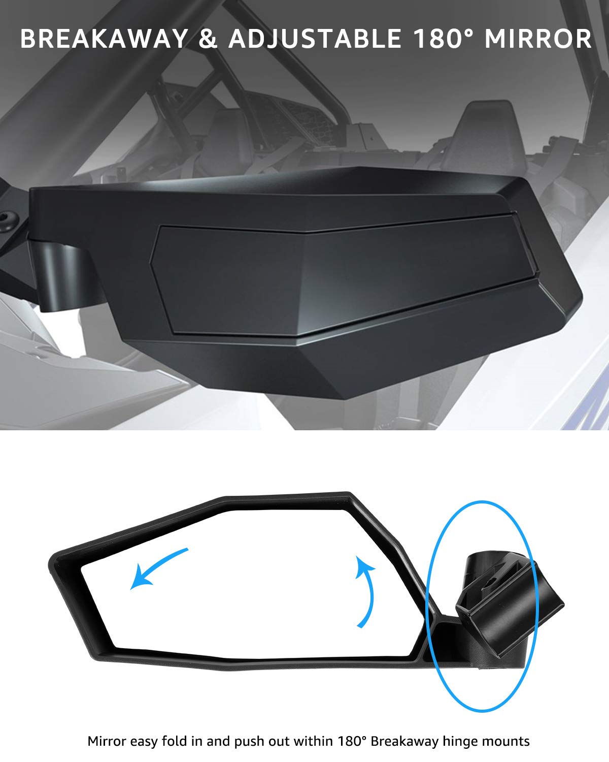 A & UTV PRO Side View Mirrors for 2020-2024 Polaris RZR Pro XP 4, RZR Pro R, RZR Turbo R, Adjustable Break Away Folding Side by Side Rear View Mirror Accessories, Replace OEM # 2883762, 2PCS