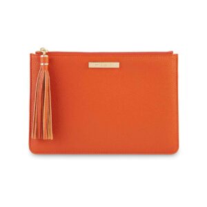 KATIE LOXTON Tassel Pouch Womens Vegan Leather Medium Clutch Handbag Burnt Orange