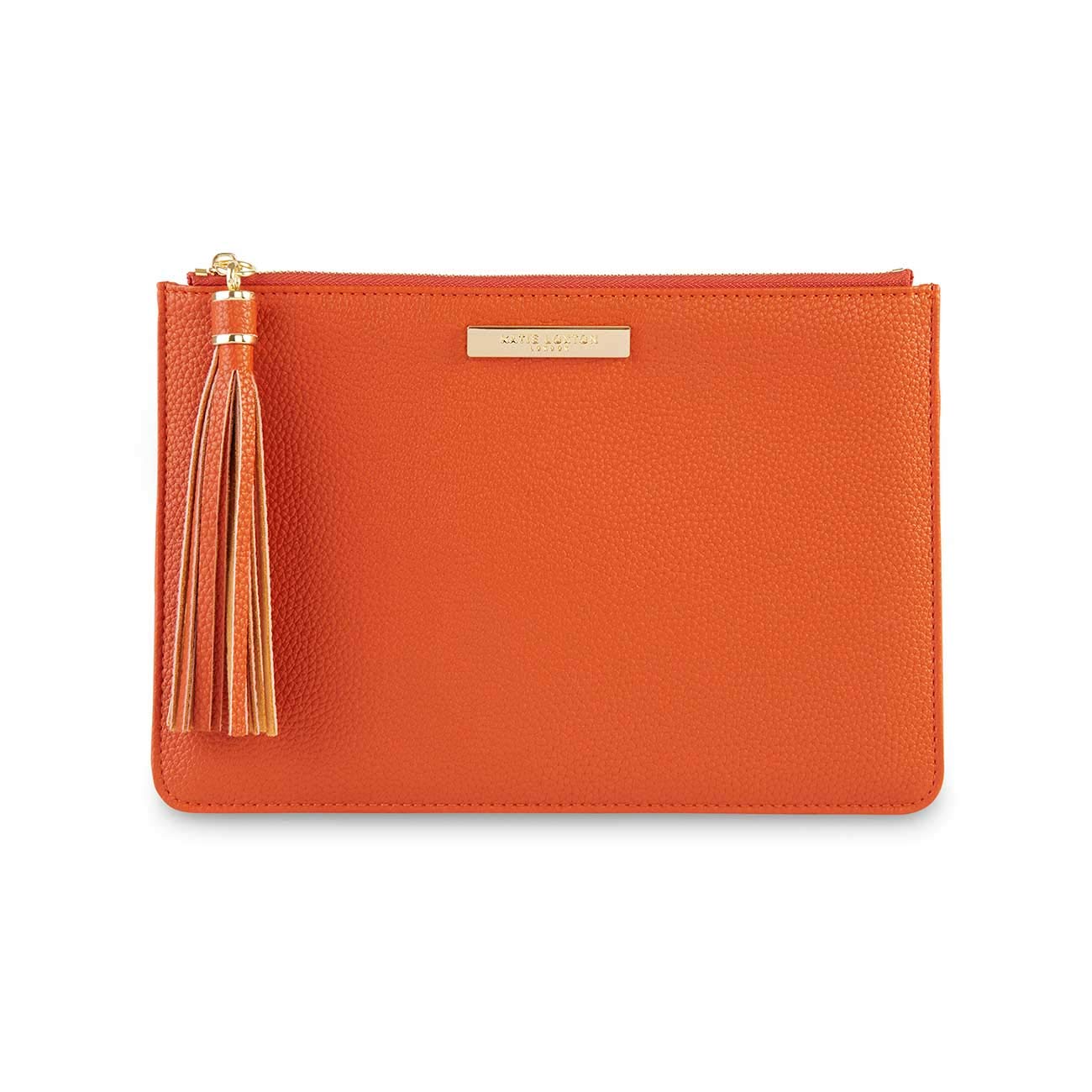 KATIE LOXTON Tassel Pouch Womens Vegan Leather Medium Clutch Handbag Burnt Orange