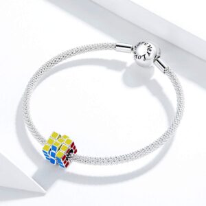 Magic Cube Charm 925 Sterling Silver Autism Awareness Charm Puzzle Charm Love Charm Anniversary Charm for Pandora Charm Bracelet (C)