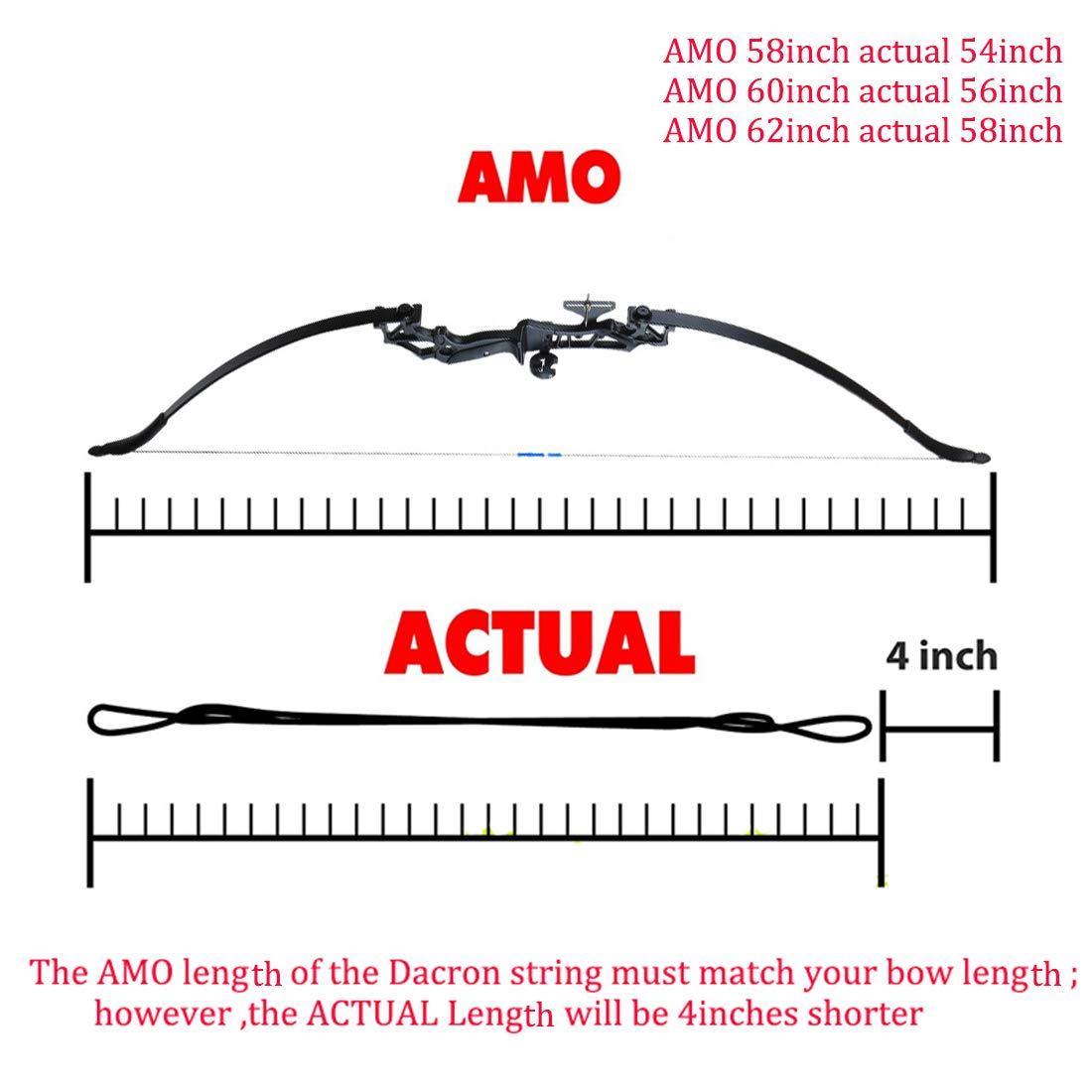 Recurve Bow String Dacron Bow String Replacement Archery Supply for Traditional and Recurve Bow, AMO 58/60/62 inch, 16/14Strands (AMO 66inch 14 strands)