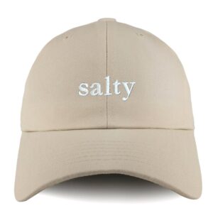 Trendy Apparel Shop Salty Embroidered Solid Adjustable Unstructured Dad Hat - Beige