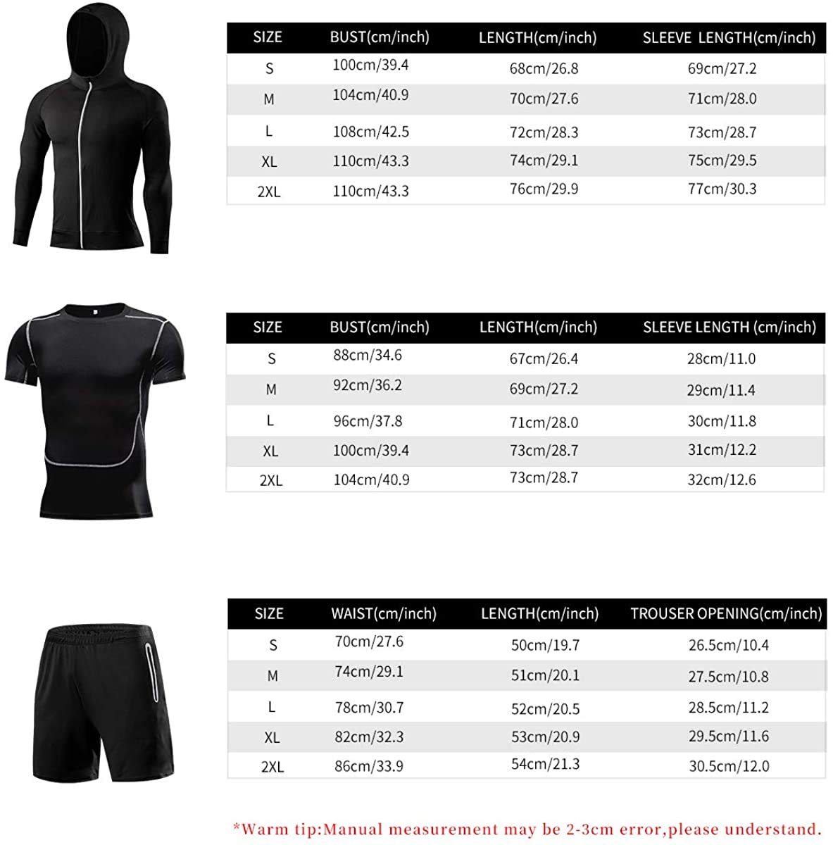 5PCS/Set Men Workout Suit Outfit Fitness Apparel Gym Outdoor Running Compression Pants Shirt Top Long Sleeve Jacket (10,S)