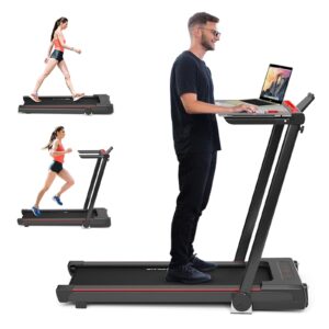 Goplus 3-in-1 Treadmill with Desk, 2.25HP Folding Electric Treadmills, Large LED Display,Remote Control, Bluetooth Speakers, Walking Jogging Machine for Home/Office Use (Black)