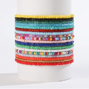 XIJIN 18 Pieces Elastic Beaded Anklets for Women Handmade Beach Boho Colorful Beads Ankle Bracelets Set