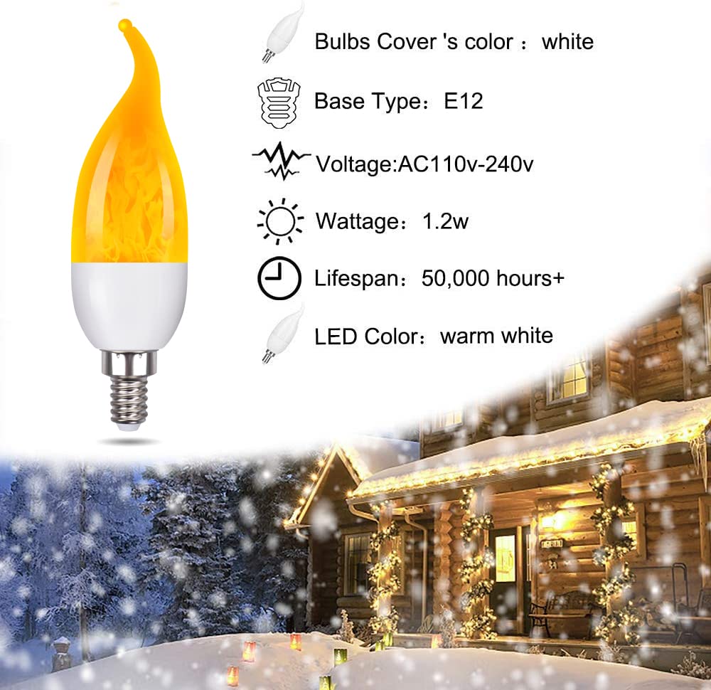 Venforze E12 Flame Bulbs 6 Pack, 3 Mode LED Candelabra Flame Light Bulb 1.2 Watt Warm White Chandelier Flame Bulbs,1800k Candle Light Bulbs, Flame Tip for Christmas Party Decorations