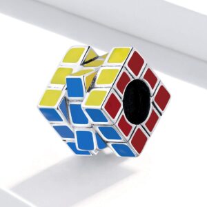 Magic Cube Charm 925 Sterling Silver Autism Awareness Charm Puzzle Charm Love Charm Anniversary Charm for Pandora Charm Bracelet (C)