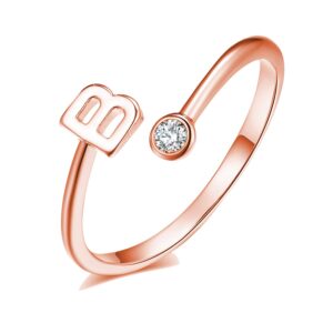 YANCHUN Rose Gold Initial Ring for Women Adjustable CZ Letter Knuckle Rings for Girls(B)