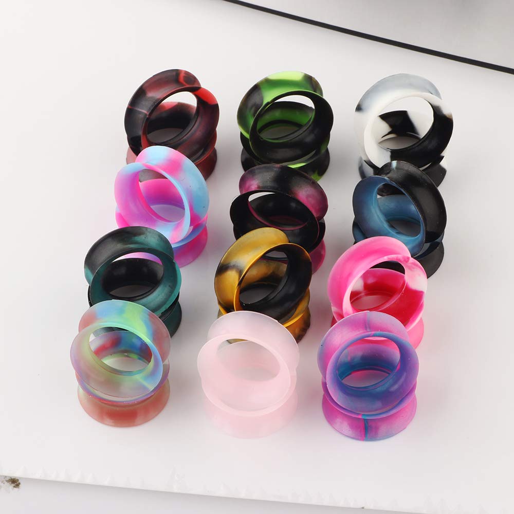 24pcs Ultra Thin Silicone Ear Gauges Skin Flexible Flesh Earrings Tunnel Expander Stretching Gauge Earlets Plug Kit 10mm 00g