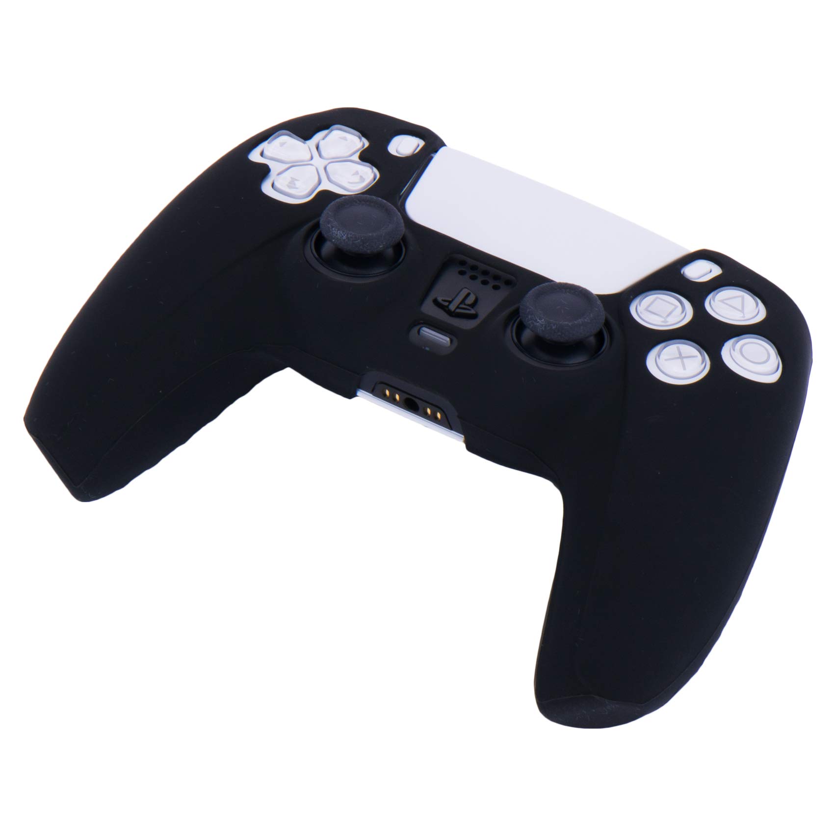 YoRHa Silicone Cover Skin Case for PS5 Controller x 1(Black) with Thumb Grips x 10