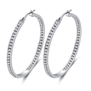 Women's Stainless Steel 2 Inch Inside-Out Crystal Cz Large Big Hoop Earrings Rhinestone Silver Tone Pierced Ladies Cubic Zirconia Hoop Earrings Hypoallergenic for Sensitive Ears