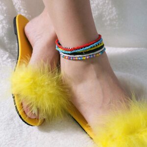 XIJIN 18 Pieces Elastic Beaded Anklets for Women Handmade Beach Boho Colorful Beads Ankle Bracelets Set