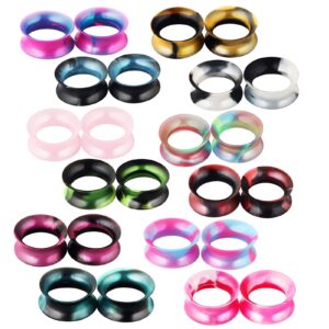 24pcs Ultra Thin Silicone Ear Gauges Skin Flexible Flesh Earrings Tunnel Expander Stretching Gauge Earlets Plug Kit 10mm 00g