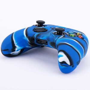 YoRHa Silicone Thickened Cover Skin Case for Xbox Series X/S Controller x 1(Camouflage Blue) with Thumb Grips x 10