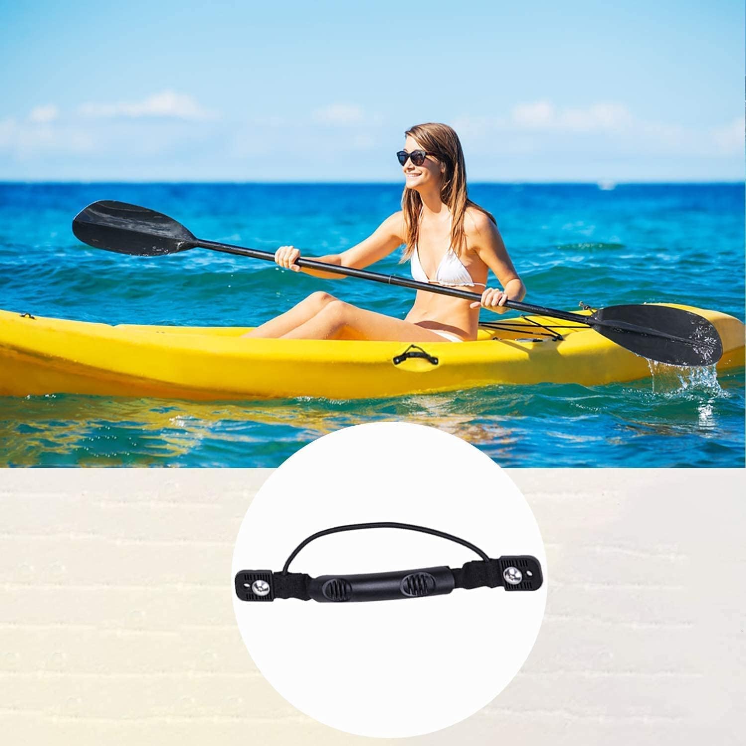 4Pcs Kayaks Canoe Side Mount Handles Replacement Kit with Bungee Cord Paddle Holder Accessories + 4 Pcs J Hook with Hardware Kit for Luggage Handle, Cooler Handle