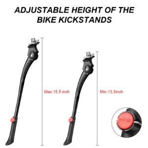 Cycling Side Kickstand Adjustable Bicycle Support Stand Aluminum Alloy Bike Support Stand with 8 mm Hexagon Wrench for 24, 26, 27.5 Inch Bike (Black)