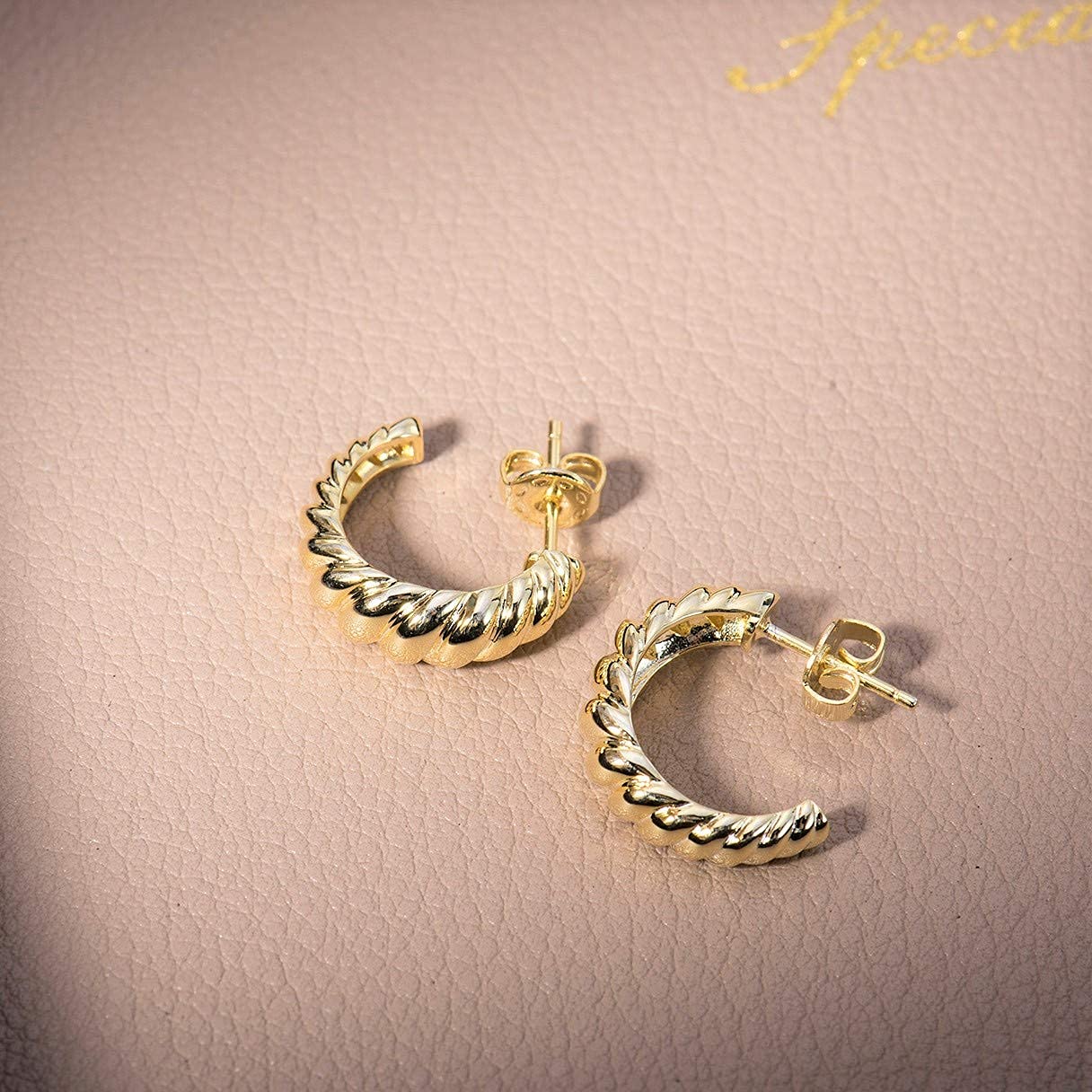 18K Gold Plated Small Croissant Dome Hoop Earrings| Stacking Chunky Gold Rib Hoops