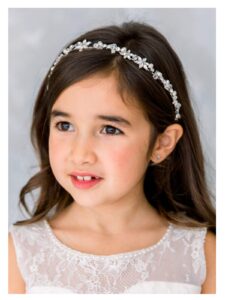 sweetv silver flower girl headpiece for wedding crystal floral girls headband princess hair accessories for birthday party, first communion