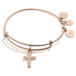 alex and ani path of symbols expandable bangle for women, pave cross charm, shiny rose gold finish, 2 to 3.5 in