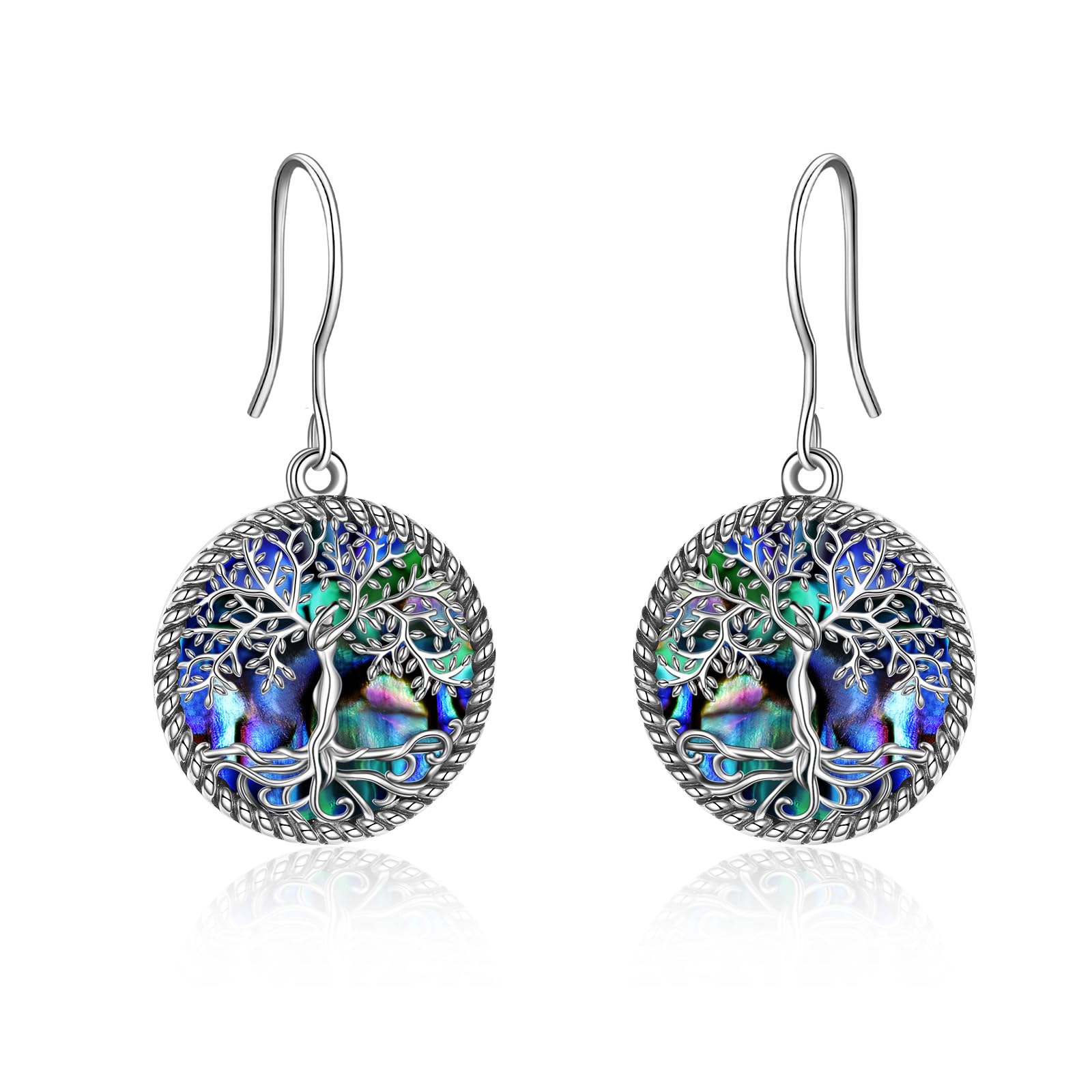 ONEFINITY Tree of Life Earrings Sterling Silver Tree of Life Abalone Shell Dangle Drop Earrings for Women Tree of Life Jewelry Christmas Gifts