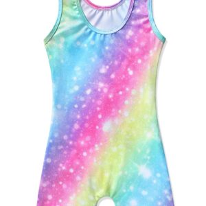 HOZIY Gymnastics Leotards With Shorts for Girls Size 9-10 Years Old Rainbow Colorful Stripe Sparkly 8-10 year old Multicolor Glittler Biketard Dance Clothing Clothes Apparel Kids Leo Tumbling Outfits