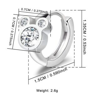 Elensan Sterling Silver Earrings for Women Fashion Cartilage Huggie Hoop Charms Mouse Earrings with CZ Hypoallergenic Jewelry Birthday Gift for Women (White, Huggie Hoop)