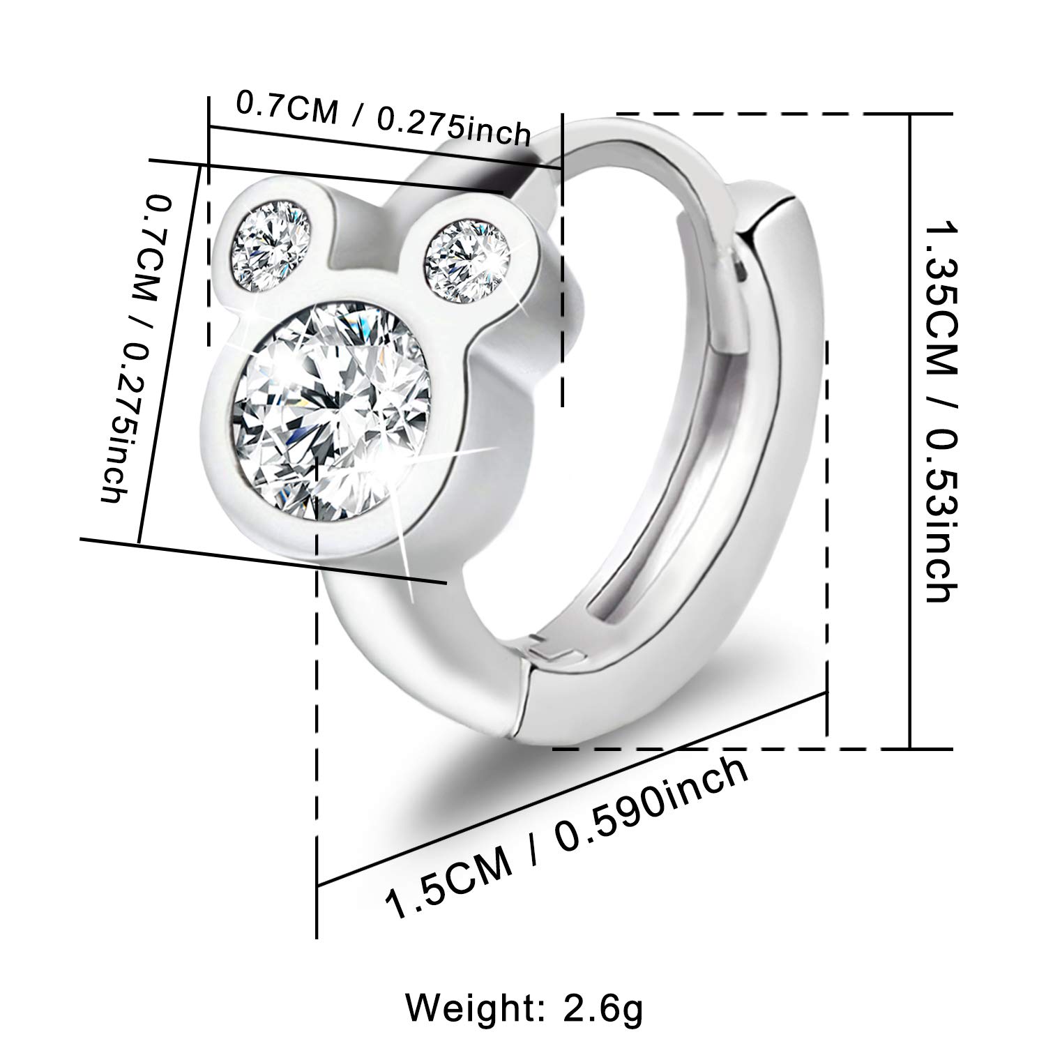 Elensan Sterling Silver Earrings for Women Fashion Cartilage Huggie Hoop Charms Mouse Earrings with CZ Hypoallergenic Jewelry Birthday Gift for Women (White, Huggie Hoop)