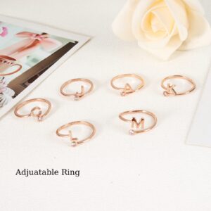 YANCHUN Rose Gold Initial Ring for Women Adjustable CZ Letter Knuckle Rings for Girls(B)