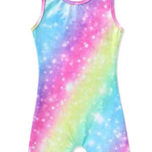 HOZIY Gymnastics Leotards With Shorts for Girls Size 9-10 Years Old Rainbow Colorful Stripe Sparkly 8-10 year old Multicolor Glittler Biketard Dance Clothing Clothes Apparel Kids Leo Tumbling Outfits