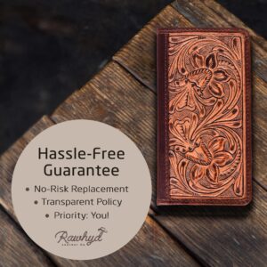 Mens Tooled Leather Wallet – RFID-Blocking Long Wallets for Men - Full Grain Leather Cowboy Wallets for Men – Floral Tooled Mens Western Wallets w/ Credit Card Sleeves - Country Western Gifts for Men