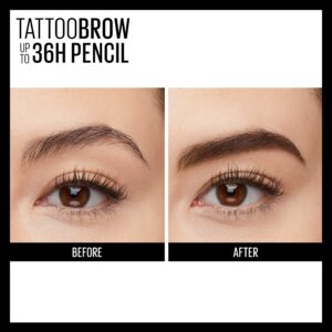 Maybelline TattooStudio Waterproof Eyebrow Pencil, Sharpenable, Longwear, Long Lasting Eyebrow Pencil, Defined Brows, Pigment Brow Pencil, Medium Brown, 1 Count