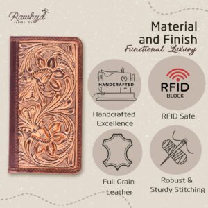 Mens Tooled Leather Wallet – RFID-Blocking Long Wallets for Men - Full Grain Leather Cowboy Wallets for Men – Floral Tooled Mens Western Wallets w/ Credit Card Sleeves - Country Western Gifts for Men