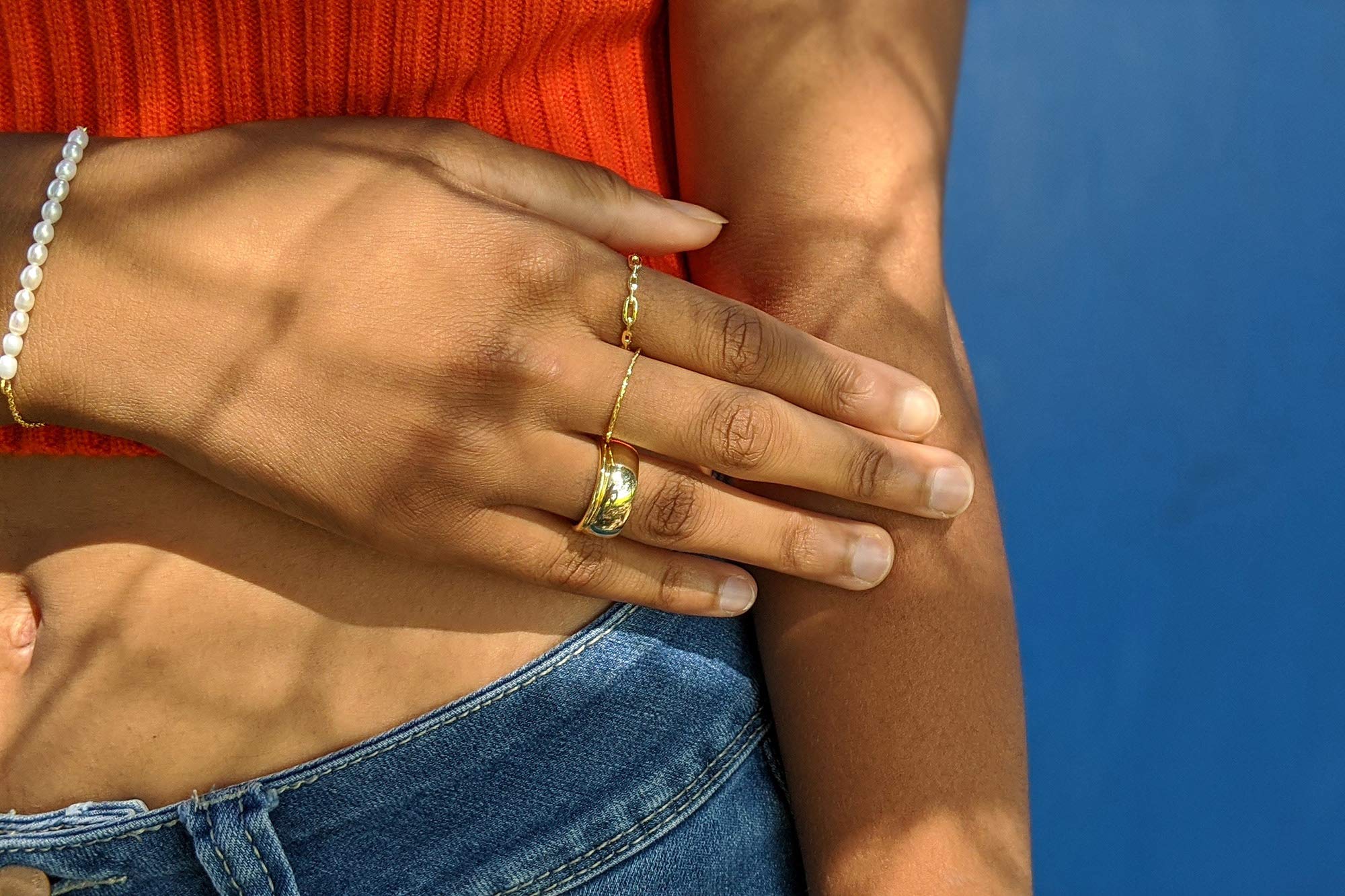 espere 18K Gold Plated Simple Link Ring Simple Gold Rings | Women's Minimalist Stacking Band