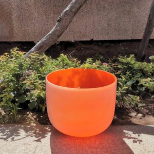 KVKA 432 Hz Perfect Pitch D Note Sacral Chakra Orange Colored Frosted Quartz Crystal Singing Bowl 10 inch with Carrying Case