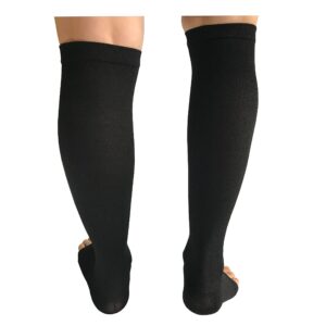 3Pairs Toeless Open Toe 15-20mmH Compression Socks for Men Women Support Knee High Stockings (Gray+Navy+Black, L/XL)