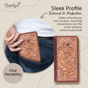 Mens Tooled Leather Wallet – RFID-Blocking Long Wallets for Men - Full Grain Leather Cowboy Wallets for Men – Floral Tooled Mens Western Wallets w/ Credit Card Sleeves - Country Western Gifts for Men