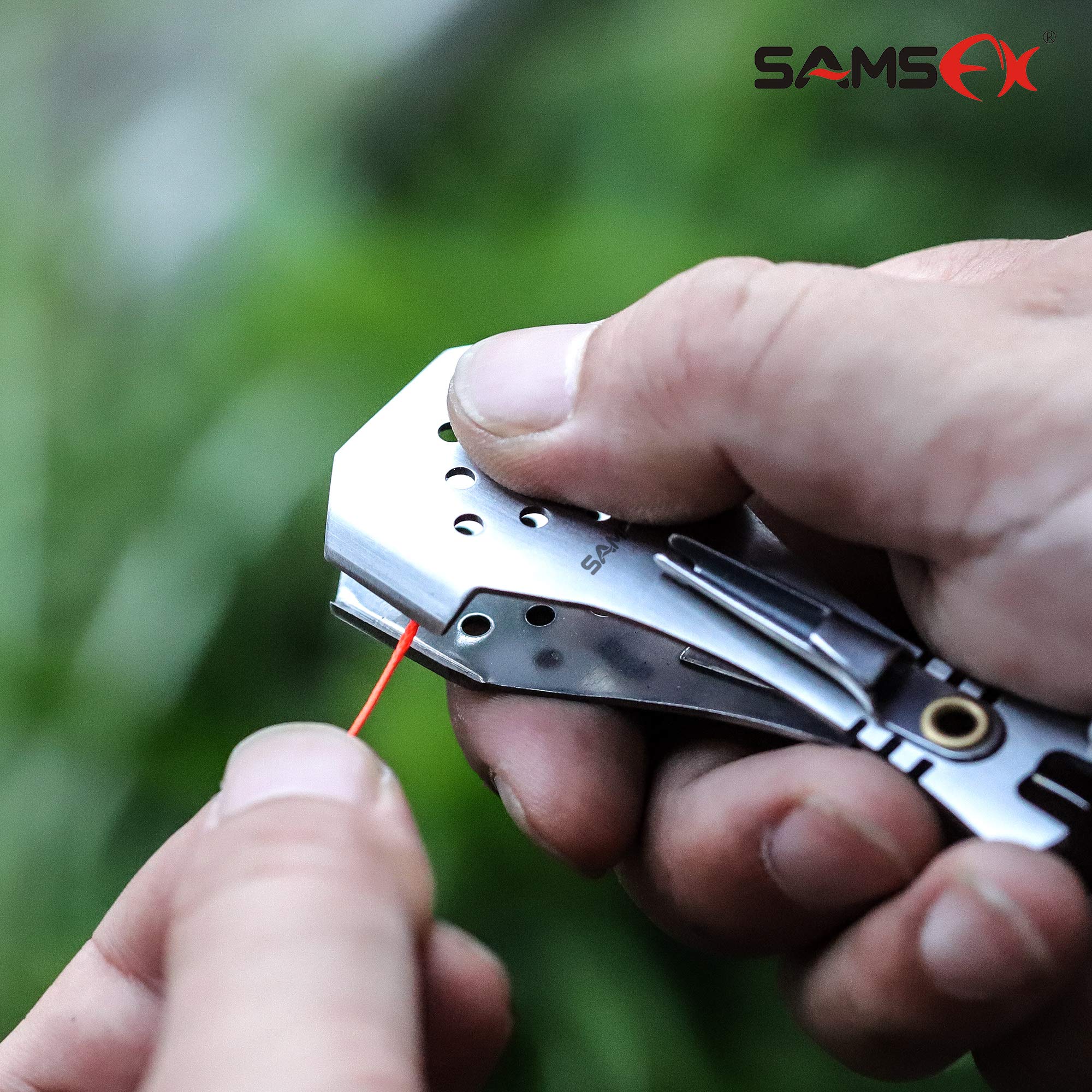 SAMSFX Fishing Gear Knot Tying Tool Quick Knot Tools 3.4" Fishing Line Clipper with Retractor (5 in 1 Nipper & Carabiner Style Zinger Retractors)