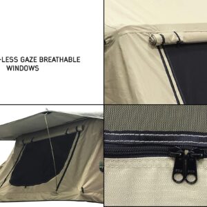 Overland Vehicle Systems TMBK 3 Person Roof Top Tent with Rain Fly Tan Body & Green Rainfly - Black Aluminum Base with Black Ladder - Universal Fitment