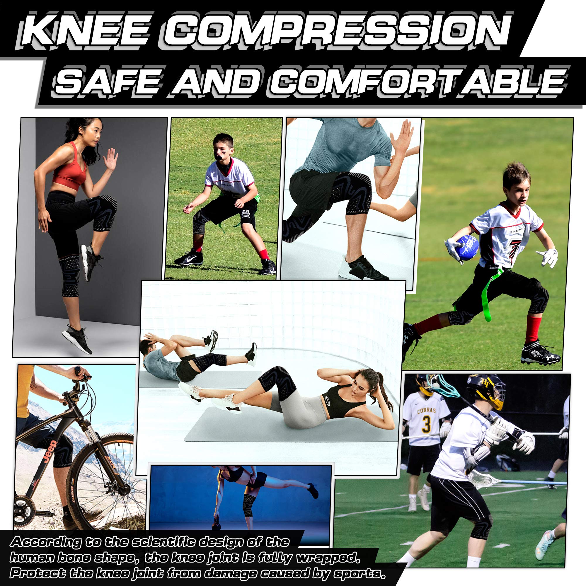 COOLOMG Knee Brace for Knee Pain Knee Compression Sleeves Arthritis Pain Knee Support Running Cycling Weightlifting Gym Workout Sports 1 Pair for Men Women Youth M