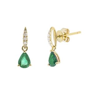 Gin & Grace 10K Yellow Gold Natural Emerald Diamond (I1,I2) Stud Earring for Women