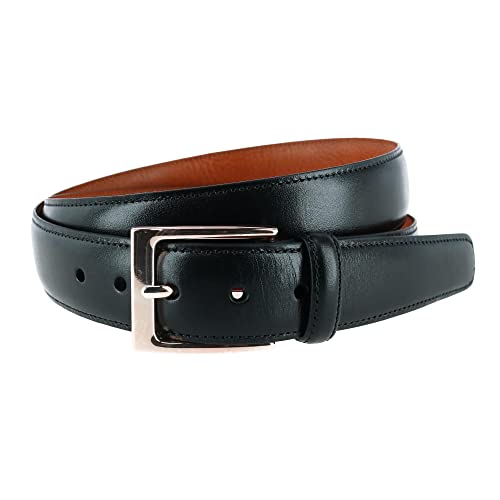 Trafalgar Men's Classic 30mm Cortina Leather Belt, 36, Black with Silver Buckle