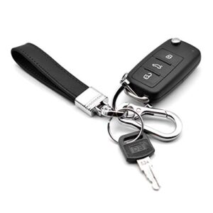 INFIPAR Multifunctional Car and Home Keychain Black Genuine Leather Key Chain and Metal Key Rings for Men Women, with 360 Degree Rotatable Snap Swivel and Anti-lost Screw