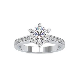 vvs solitaire engagement ring in 18k white/yellow/rose gold with 0.25 ct ij-si side natural diamond & 1.8 ct g-vs2 center moissanite diamond in 6 prong setting for women on her engagement ceremony