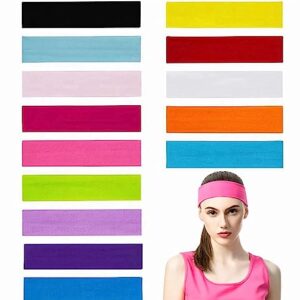 QUMENEY 14PCS Yoga Headband, Colorful Workout Headband, Elastic Sweat Headband for Women, Men, Running, Sports, Pilates, Fitness (Mixed 14 Colors)