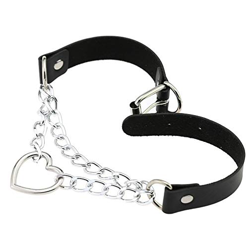 Leather Choker Collar Necklace, Heart Shape Gothic Punk Rock Choker Necklace Collars (Heart Chain) (Sold by MUGEER BTY)