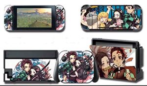 alvhntr vinyl skin decal stickers for nintendo switch, anime protector wrap cover protective faceplate full set console joy-con dock (demon slayer 2585)