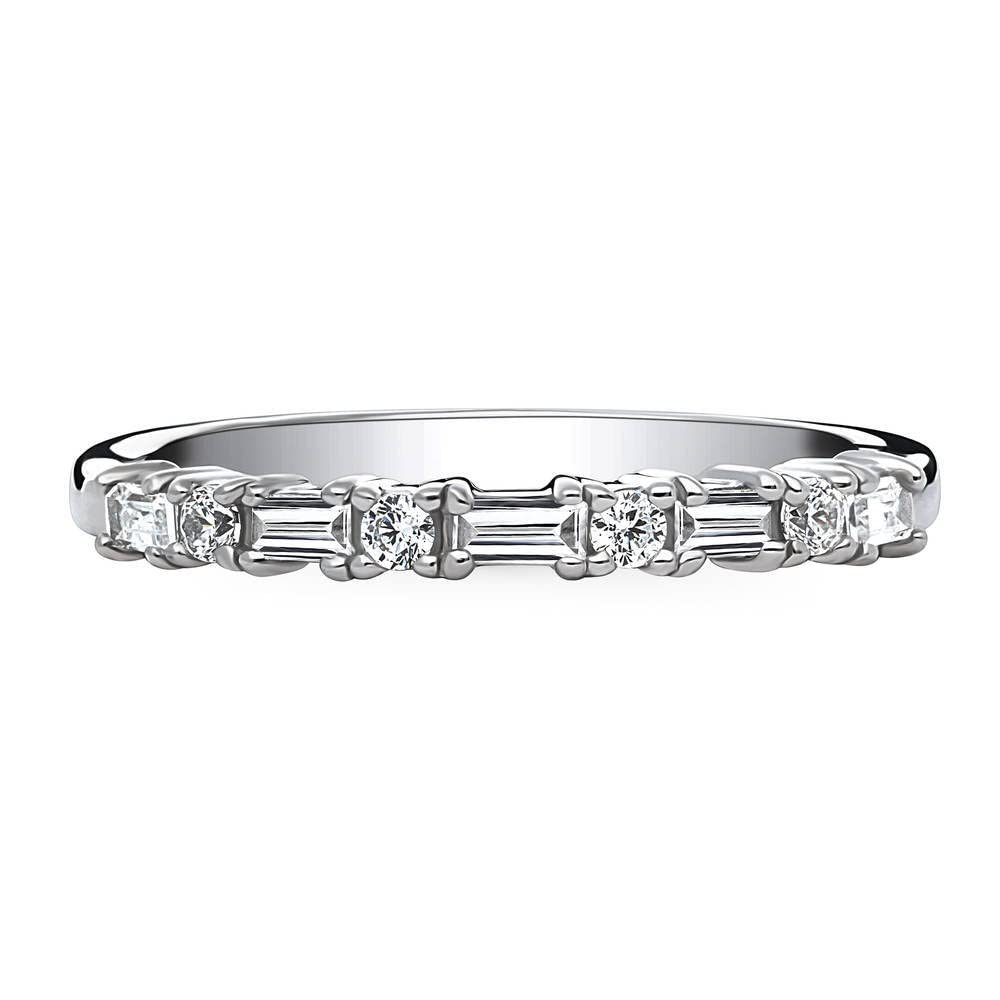 BERRICLE Sterling Silver Art Deco Wedding Rings Cubic Zirconia CZ Anniversary Half Eternity Ring for Women, Rhodium Plated Size 8