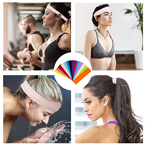 QUMENEY 14PCS Yoga Headband, Colorful Workout Headband, Elastic Sweat Headband for Women, Men, Running, Sports, Pilates, Fitness (Mixed 14 Colors)