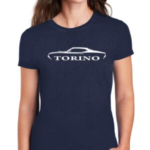 1970 1971 Ford Torino Fastback Classic Outline Design Ladies Cotton Tshirt Large Navy