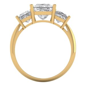 Yellow 14k Solid Gold 3 stone anniversary Engagement Promise Bridal Ring 2.5 Ct Princess Cut Clear Simulated Diamond Sz 3.5